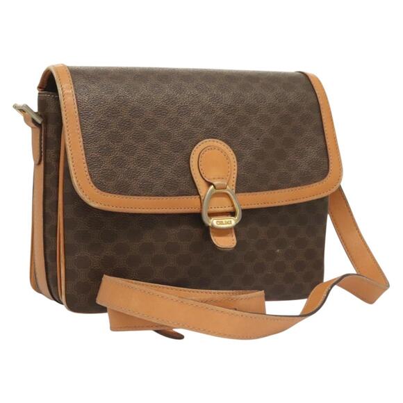 CELINE Macadam Canvas Shoulder Bag Pvc Leather Brown Gold - Picture 1 of 13